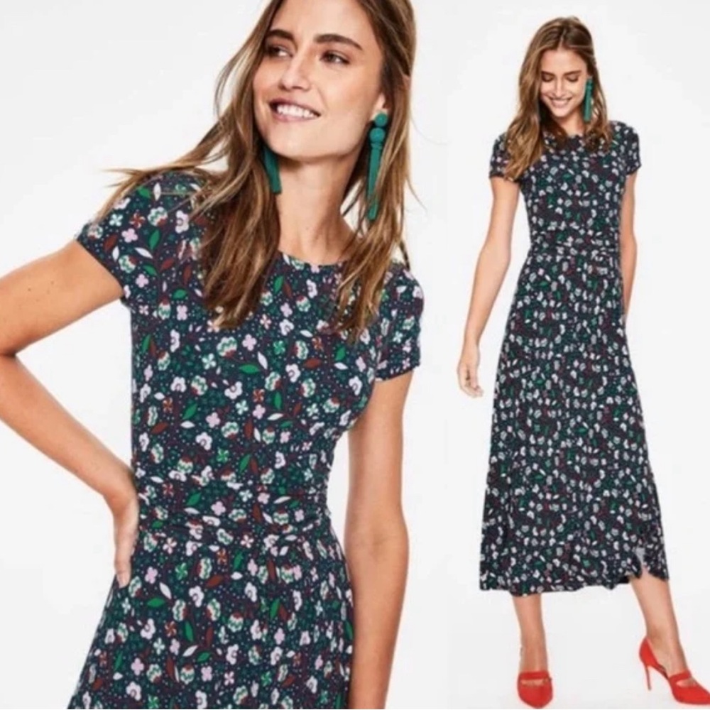 Boden Alda Jersey Midi Dress In Navy Blossom Vine Women’s Size 6P 6 Petite